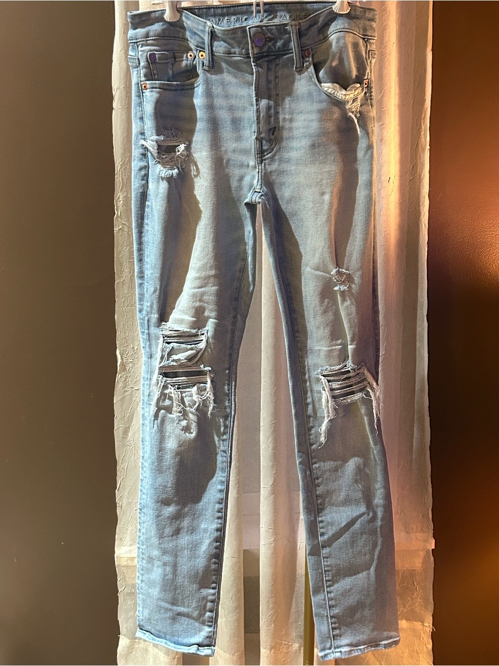American Eagle Light Blue Distressed Skinny Jeans